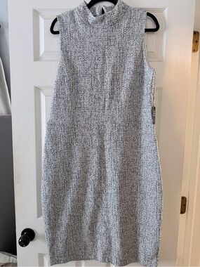 Express Sleeveless Mock Neck Tweed Shift Dress in Light Gray